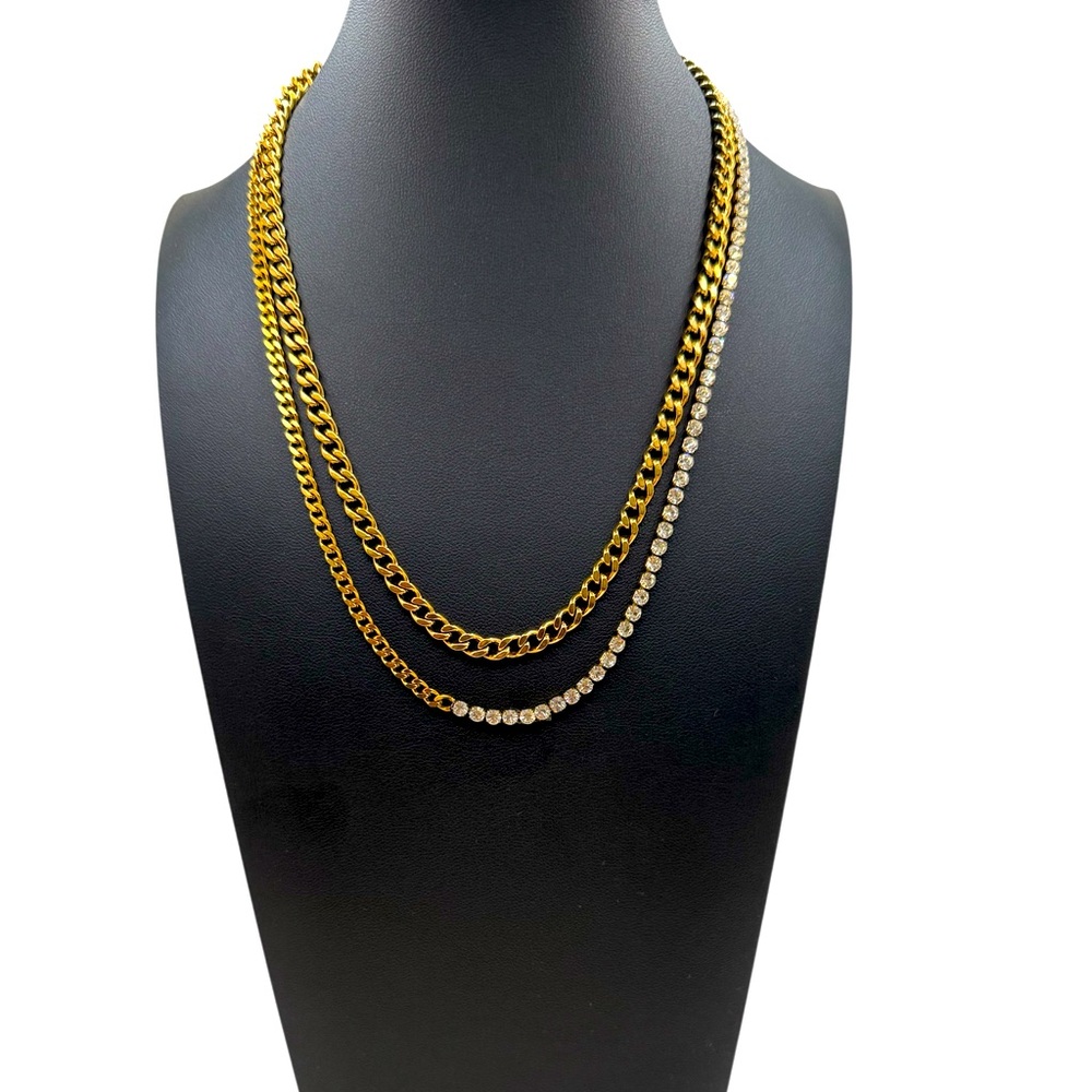 NEW 18K GOLD PLATED “AUREA” HALF TENNIS HALF CUBAN NECKLACE - Picture 1 of 4
